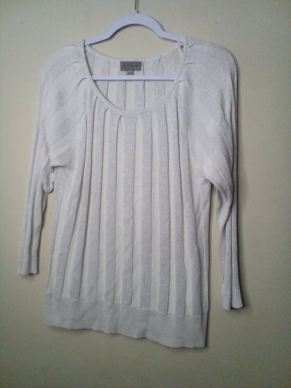 Joseph A Blouse Women PXL Petite XL 3/4 Sleeve Ribbed Sparkle White